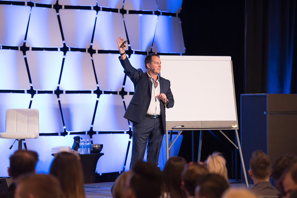 Image of Darren Stephens speaking to a crowd at an event